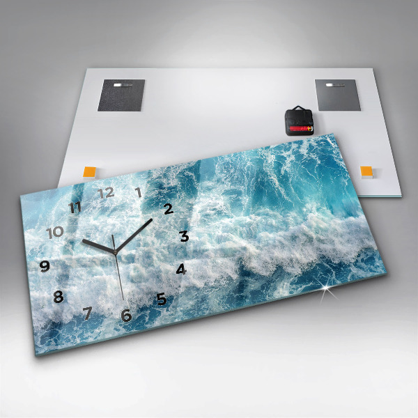 Glass wall clock rectangular Ocean waves