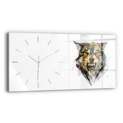 Glass wall clock rectangular Drawn portrait of a wolf