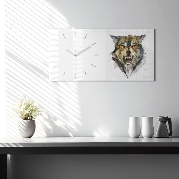Glass wall clock rectangular Drawn portrait of a wolf