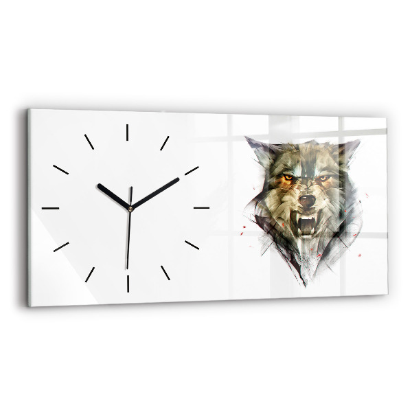 Glass wall clock rectangular Drawn portrait of a wolf