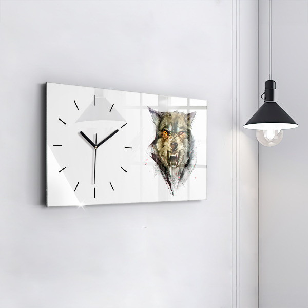 Glass wall clock rectangular Drawn portrait of a wolf