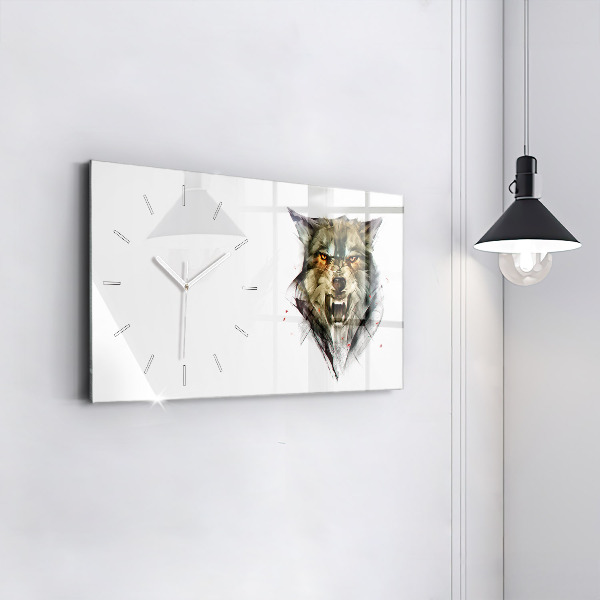 Glass wall clock rectangular Drawn portrait of a wolf