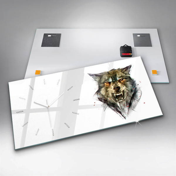 Glass wall clock rectangular Drawn portrait of a wolf
