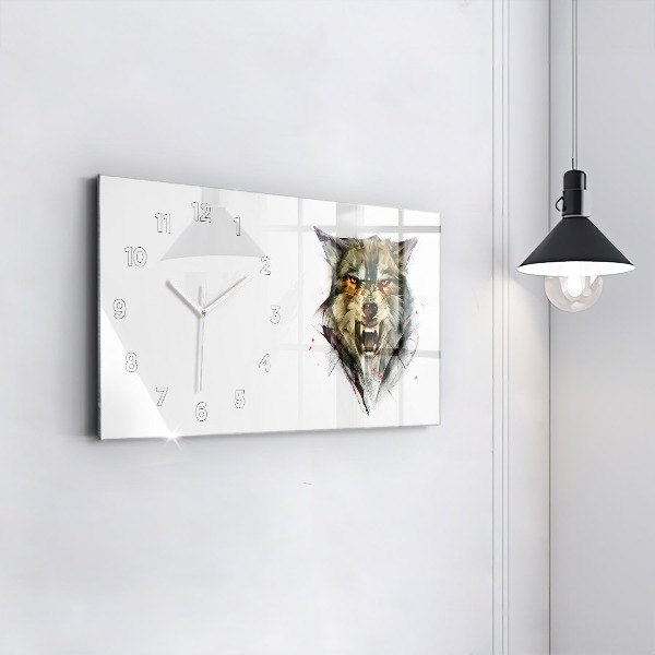 Glass wall clock rectangular Drawn portrait of a wolf