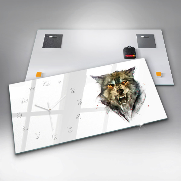 Glass wall clock rectangular Drawn portrait of a wolf