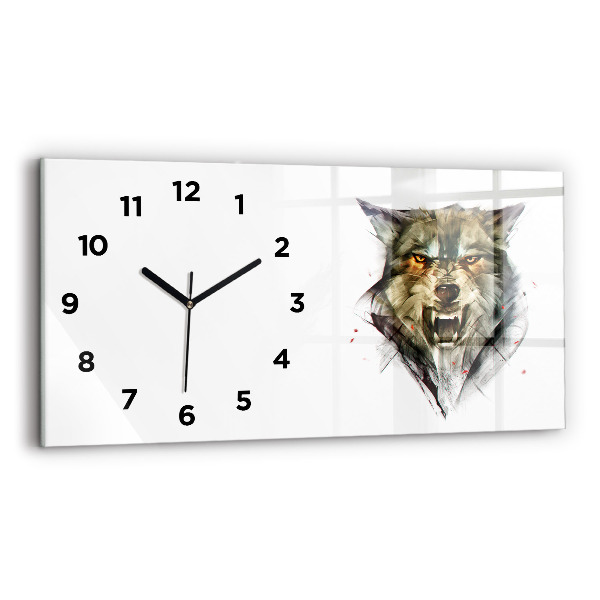 Glass wall clock rectangular Drawn portrait of a wolf