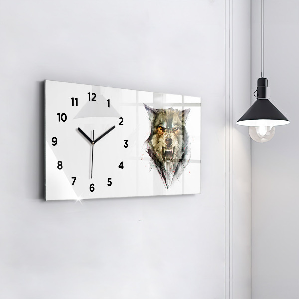 Glass wall clock rectangular Drawn portrait of a wolf