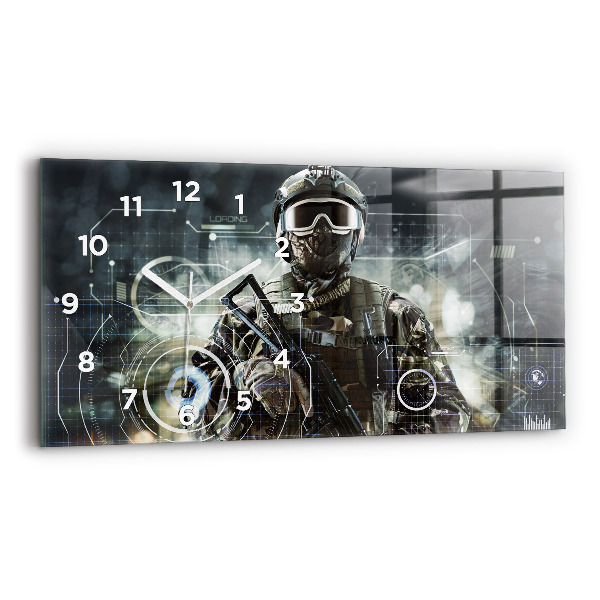 Glass wall clock rectangular Soldier with a gun