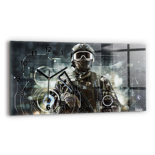 Glass wall clock rectangular Soldier with a gun