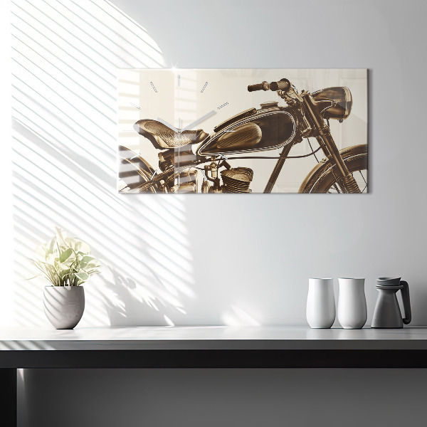 Glass wall clock rectangular Vintage Motorcycle Sepia