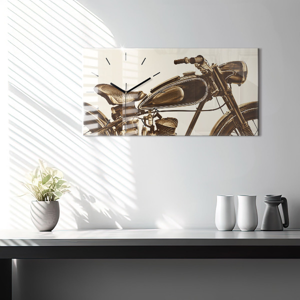 Glass wall clock rectangular Vintage Motorcycle Sepia