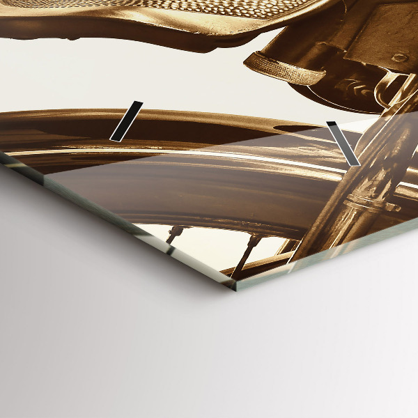 Glass wall clock rectangular Vintage Motorcycle Sepia