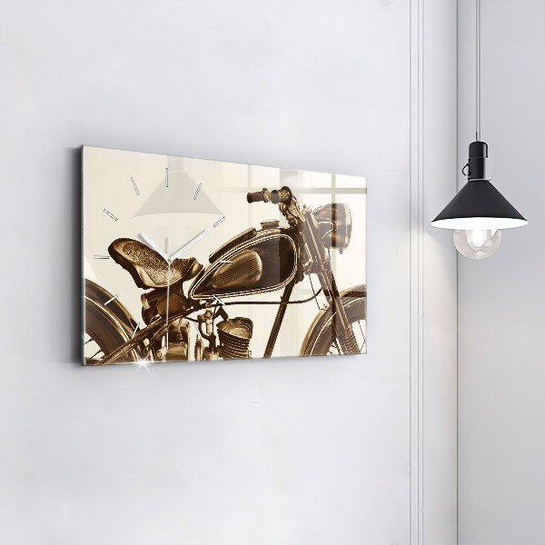 Glass wall clock rectangular Vintage Motorcycle Sepia