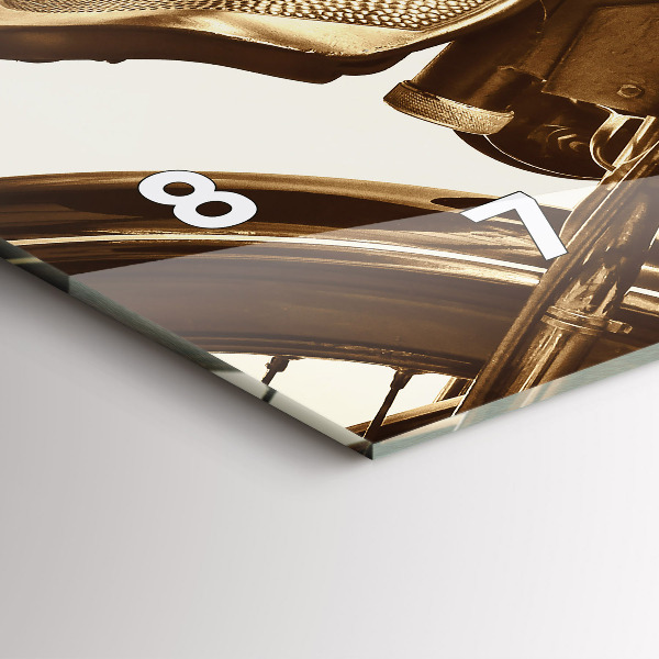 Glass wall clock rectangular Vintage Motorcycle Sepia