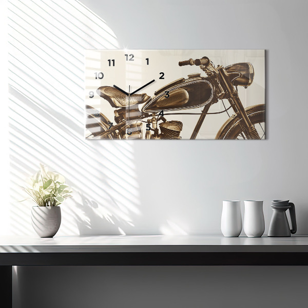 Glass wall clock rectangular Vintage Motorcycle Sepia
