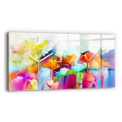 Glass wall clock rectangular Abstract flowers
