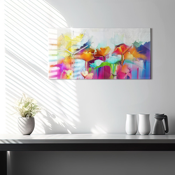 Glass wall clock rectangular Abstract flowers