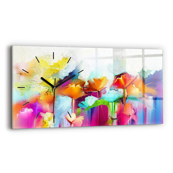 Glass wall clock rectangular Abstract flowers