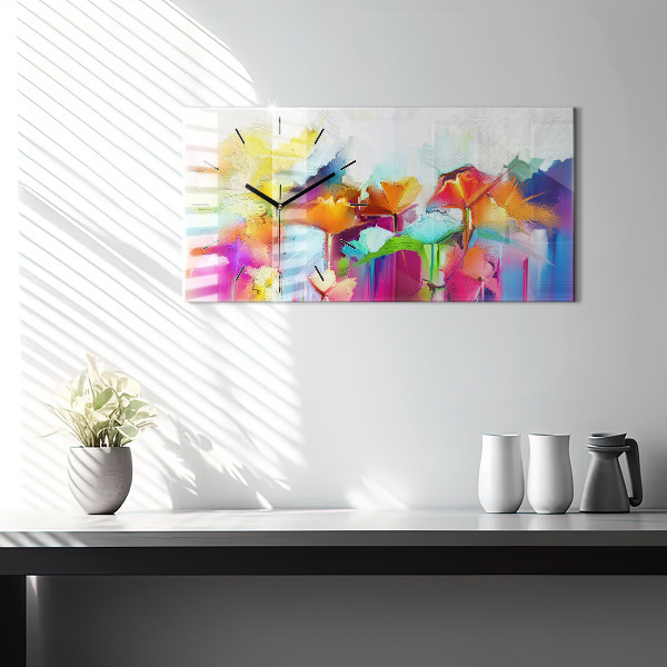 Glass wall clock rectangular Abstract flowers