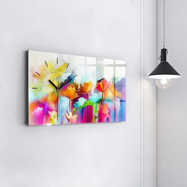 Glass wall clock rectangular Abstract flowers