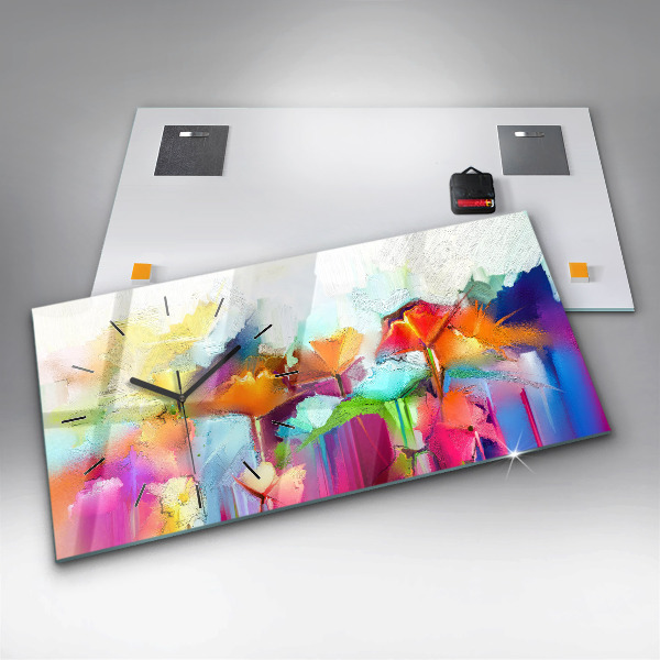 Glass wall clock rectangular Abstract flowers