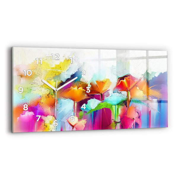 Glass wall clock rectangular Abstract flowers