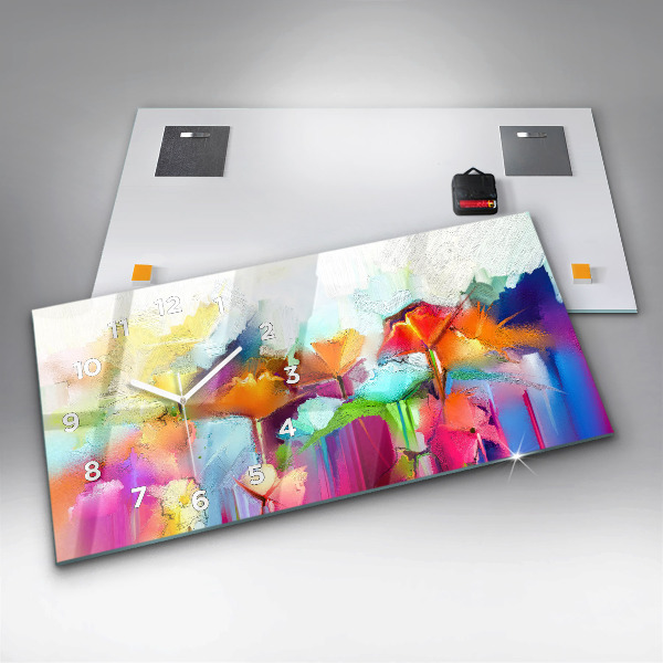 Glass wall clock rectangular Abstract flowers