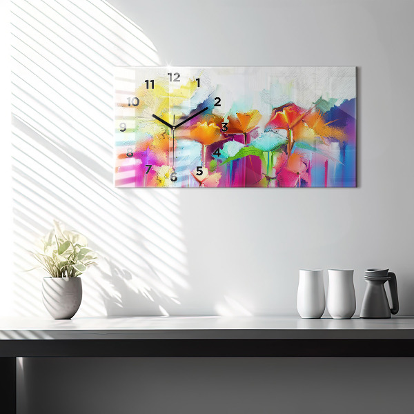 Glass wall clock rectangular Abstract flowers