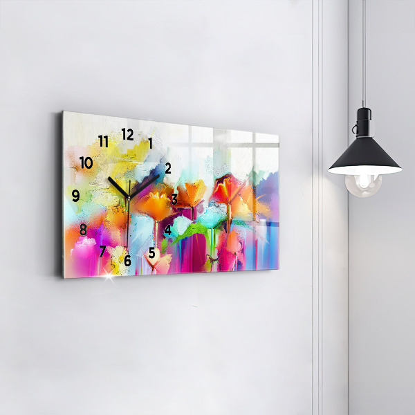 Glass wall clock rectangular Abstract flowers