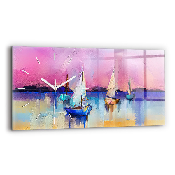 Glass wall clock rectangular Seascape