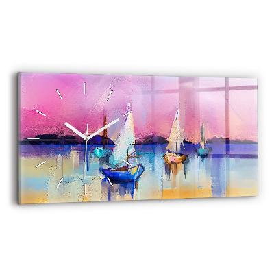 Glass wall clock rectangular Seascape