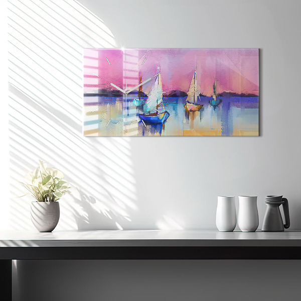 Glass wall clock rectangular Seascape