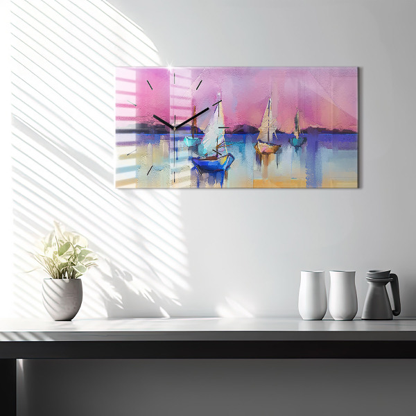 Glass wall clock rectangular Seascape