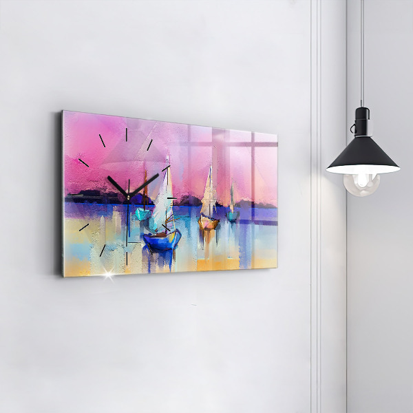 Glass wall clock rectangular Seascape