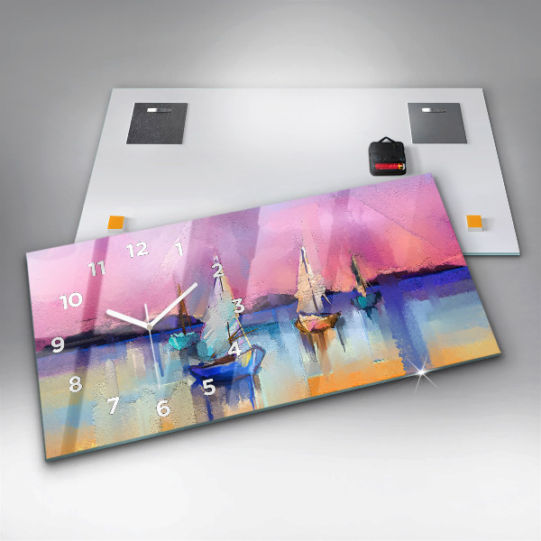 Glass wall clock rectangular Seascape