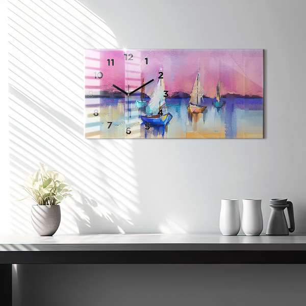 Glass wall clock rectangular Seascape