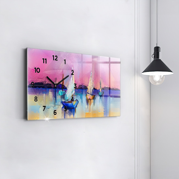 Glass wall clock rectangular Seascape
