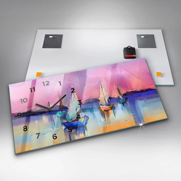 Glass wall clock rectangular Seascape