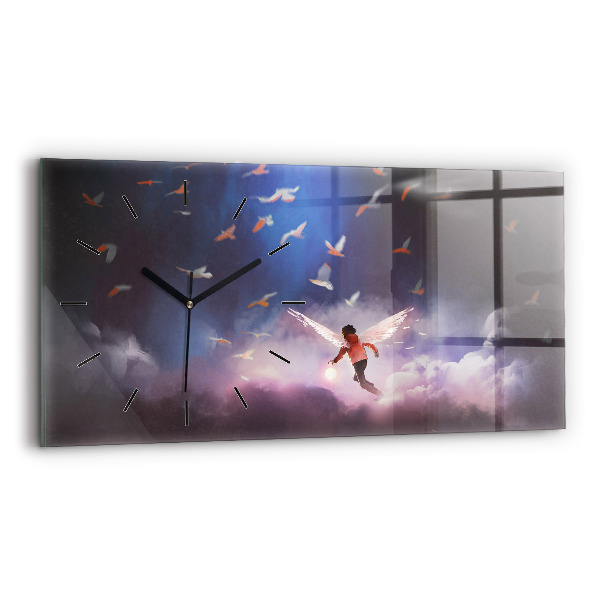 Glass wall clock rectangular Boy with wings