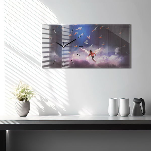 Glass wall clock rectangular Boy with wings