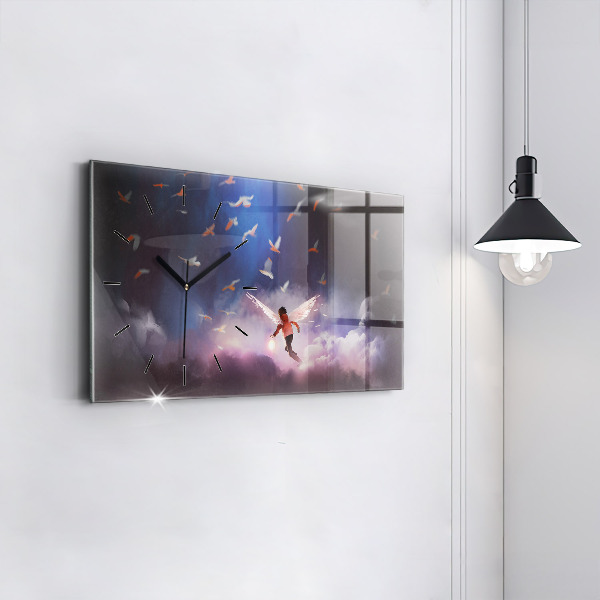 Glass wall clock rectangular Boy with wings