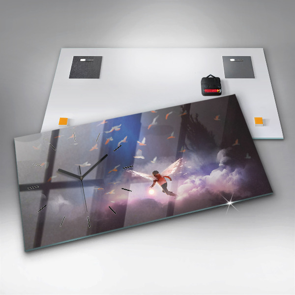 Glass wall clock rectangular Boy with wings