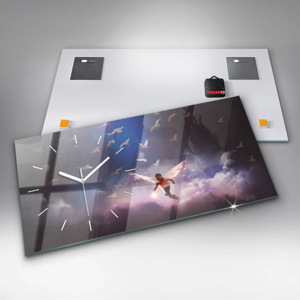 Glass wall clock rectangular Boy with wings