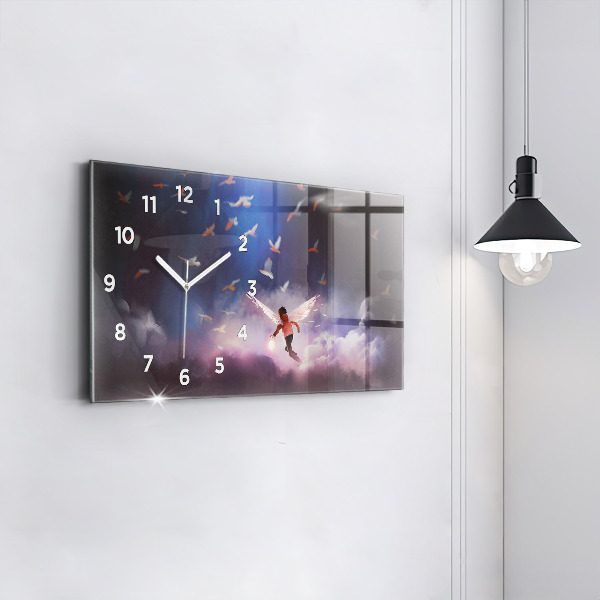 Glass wall clock rectangular Boy with wings