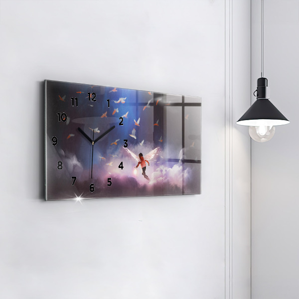 Glass wall clock rectangular Boy with wings