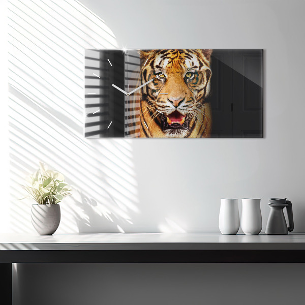 Glass wall clock rectangular Tiger - wild look