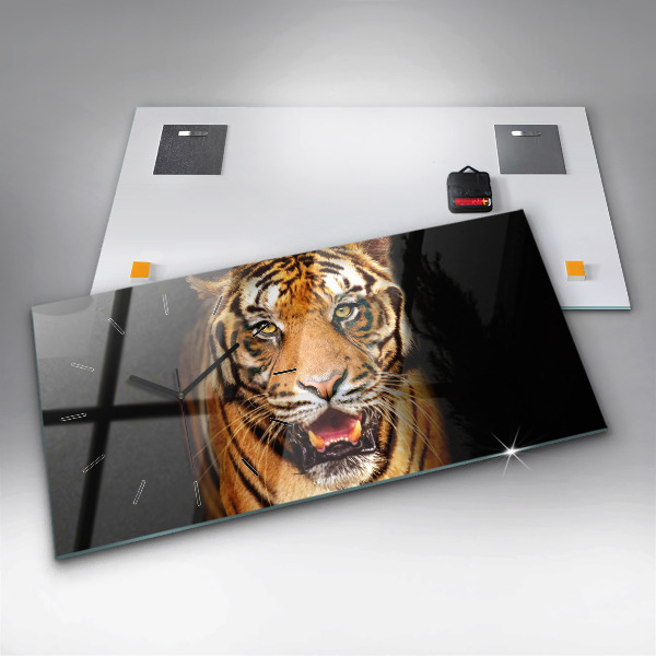 Glass wall clock rectangular Tiger - wild look