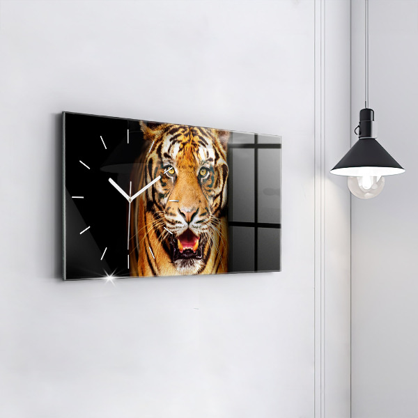 Glass wall clock rectangular Tiger - wild look