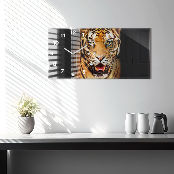 Glass wall clock rectangular Tiger - wild look