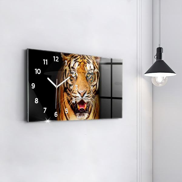 Glass wall clock rectangular Tiger - wild look